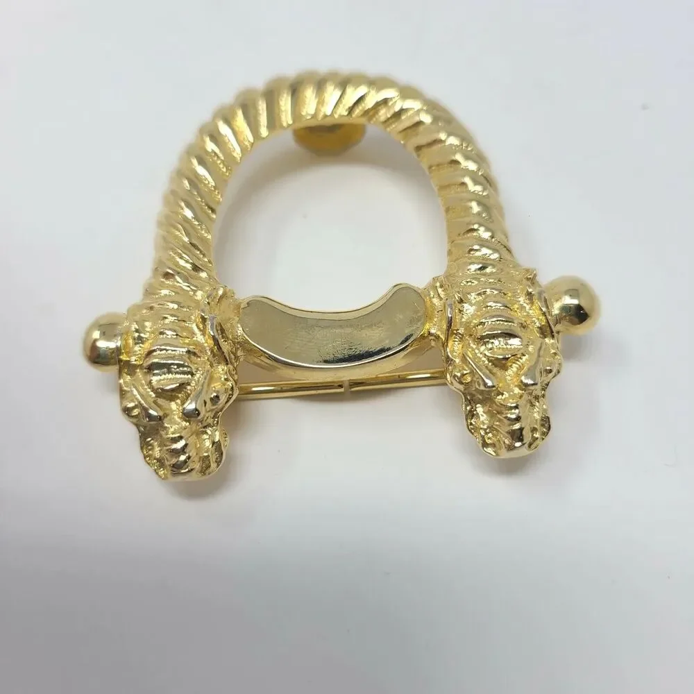 Vintage Dragon Head Two Piece 80’s Gold-tone Belt Buckle Gay Boyer Signed Asian